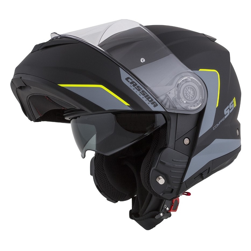 Casco de moto Cassida Compress 2.0 Refraction negro-gris-amarillo fluo abatible liquidación