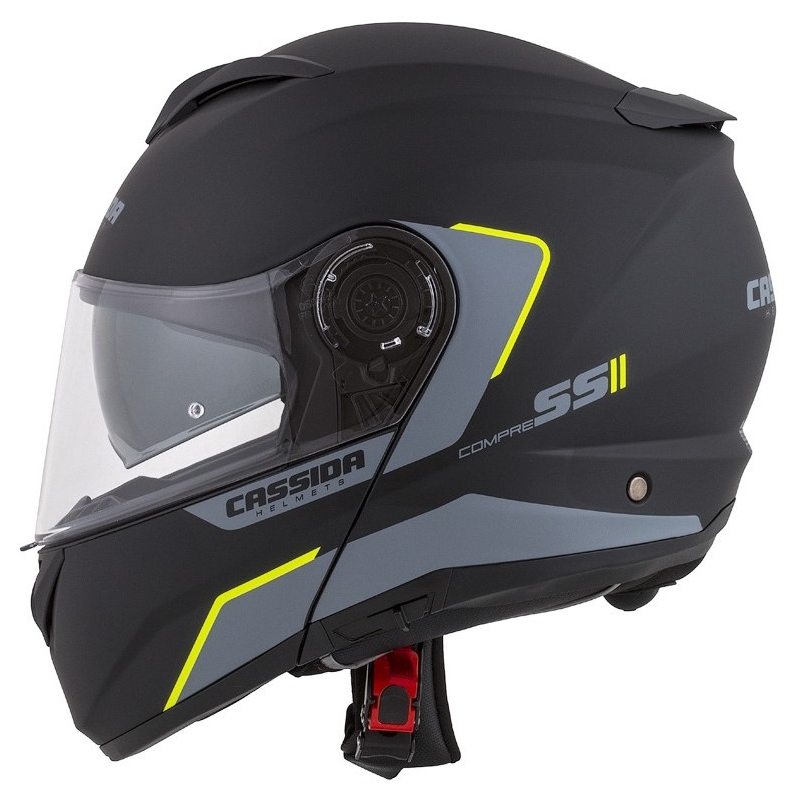 Casco de moto Cassida Compress 2.0 Refraction negro-gris-amarillo fluo abatible liquidación