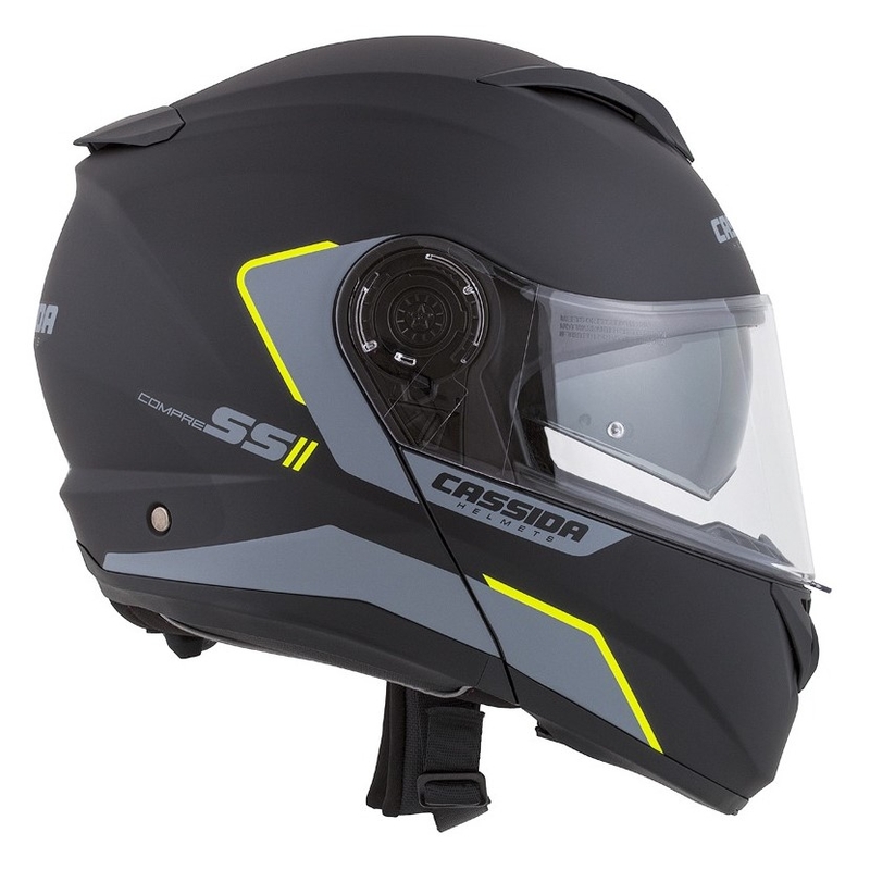 Casco de moto Cassida Compress 2.0 Refraction negro-gris-amarillo fluo abatible liquidación