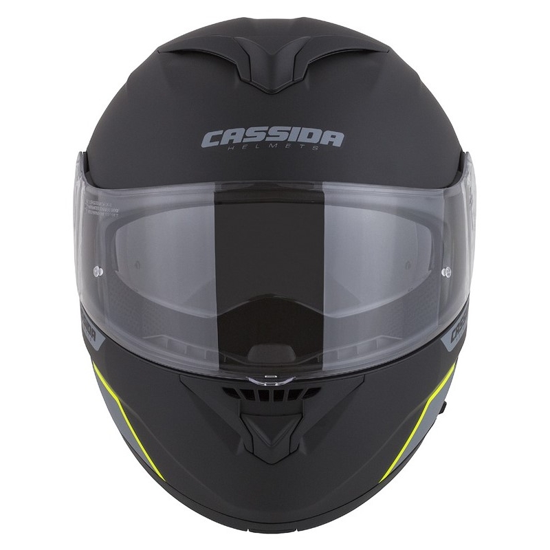 Casco de moto Cassida Compress 2.0 Refraction negro-gris-amarillo fluo abatible liquidación