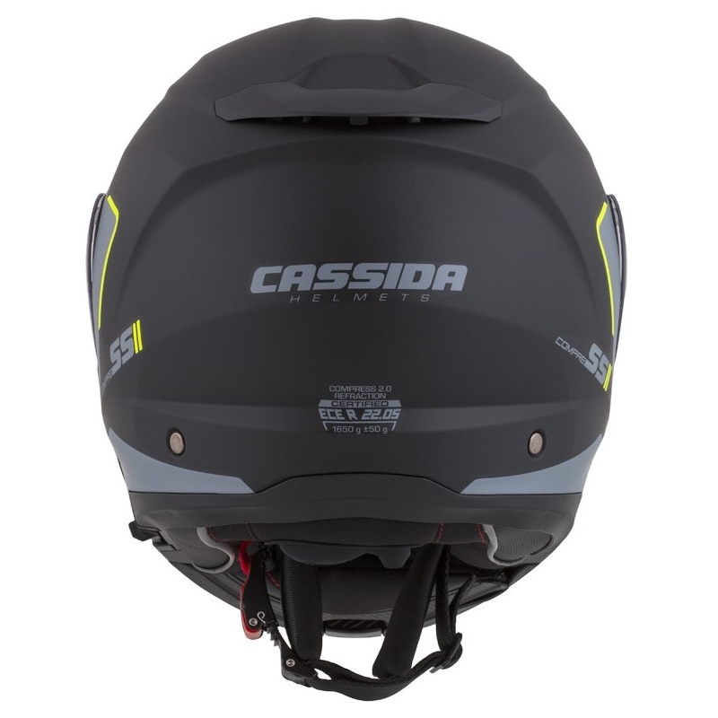 Casco de moto Cassida Compress 2.0 Refraction negro-gris-amarillo fluo abatible liquidación