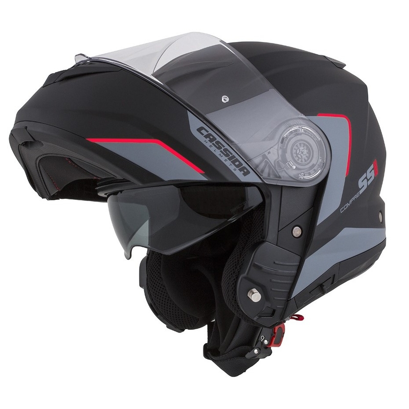 Casco de moto Cassida Compress 2.0 Refraction negro-gris-rojo abatible
