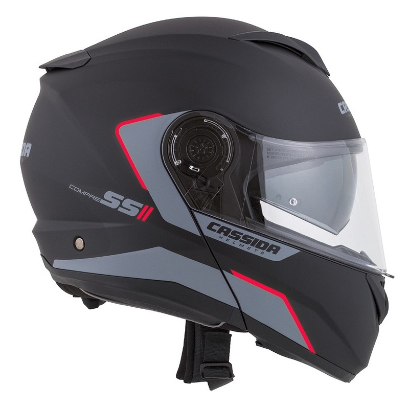 Casco de moto Cassida Compress 2.0 Refraction negro-gris-rojo abatible
