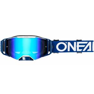 Gafas de motocross O'Neal B-55 Cram azul-blanco con plexiglás azul espejo
