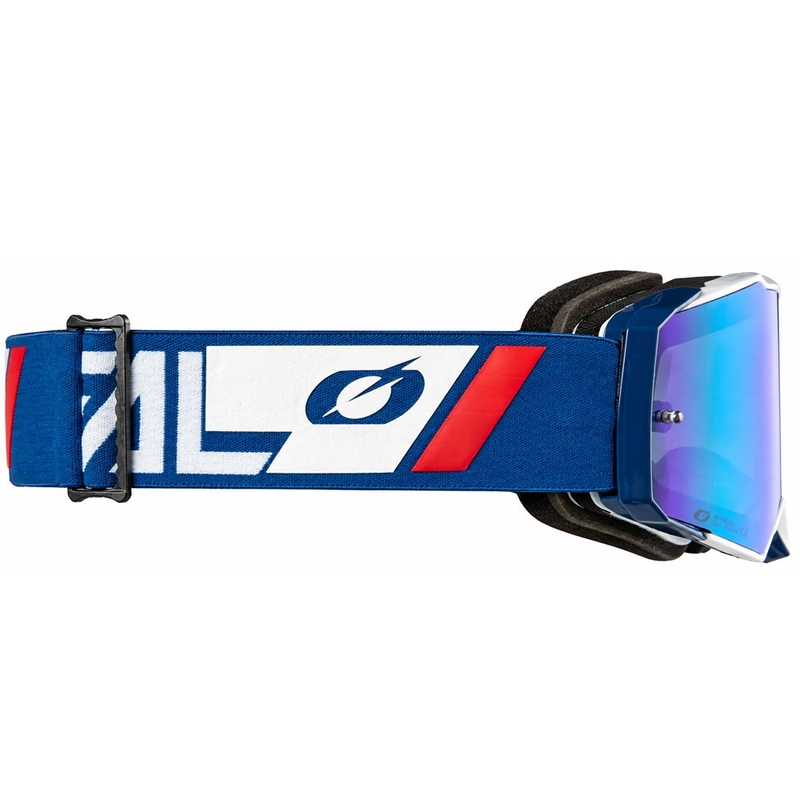Gafas de motocross O'Neal B-55 Cram azul-blanco con plexiglás azul espejo