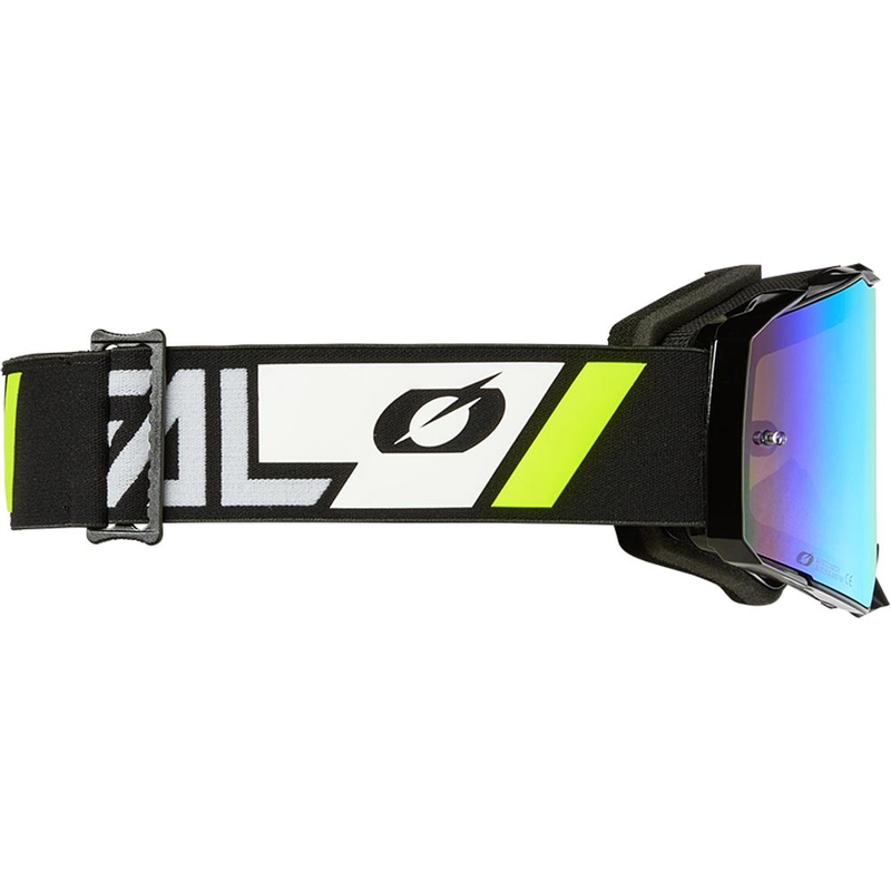 Gafas de motocross O'Neal B-55 Cram negras y blancas con plexiglás dorado espejado.
