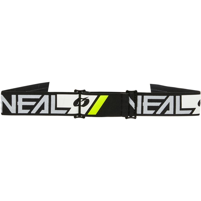 Gafas de motocross O'Neal B-55 Cram negras y blancas con plexiglás dorado espejado.