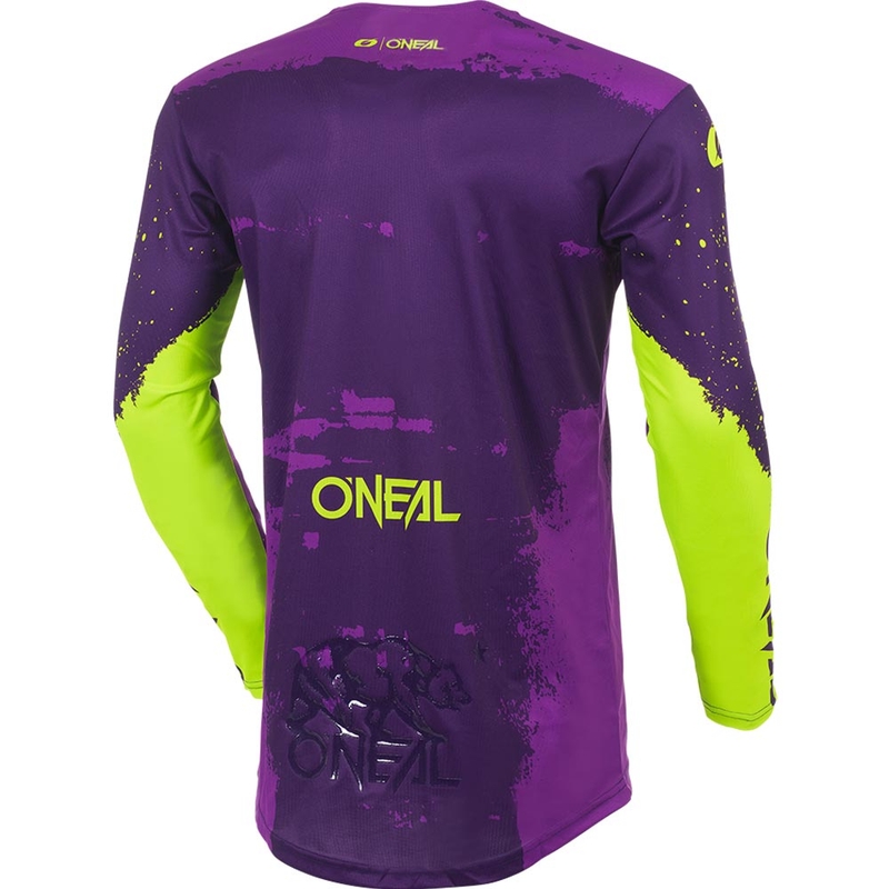 Camiseta de motocross O'Neal Mayhem Paint color morado-amarillo neón