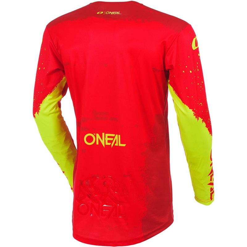 Camiseta de motocross O'Neal Mayhem Paint roja y amarillo neón