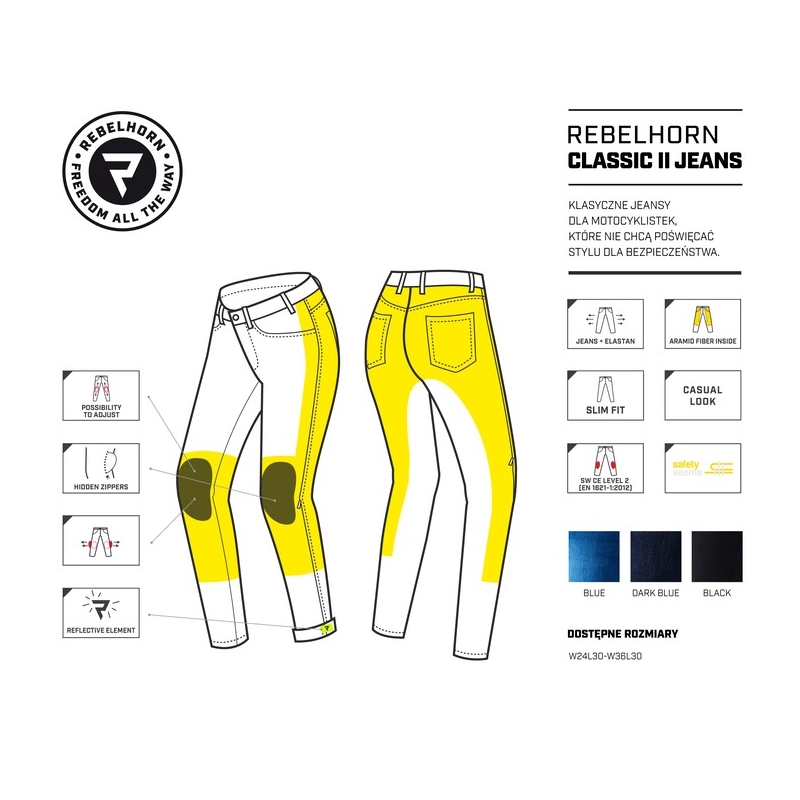 Dámské jeansy na motorku Rebelhorn Classic II modré výprodej