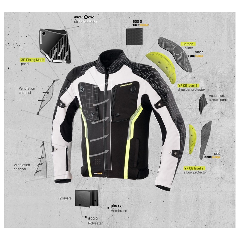 Chaqueta de moto Rebelhorn Borg negro-gris-amarillo fluo