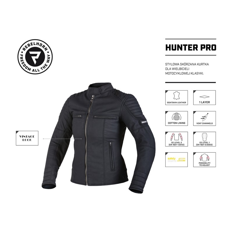 Chaqueta de moto para mujer Rebelhorn Hunter Pro Negra liquidación