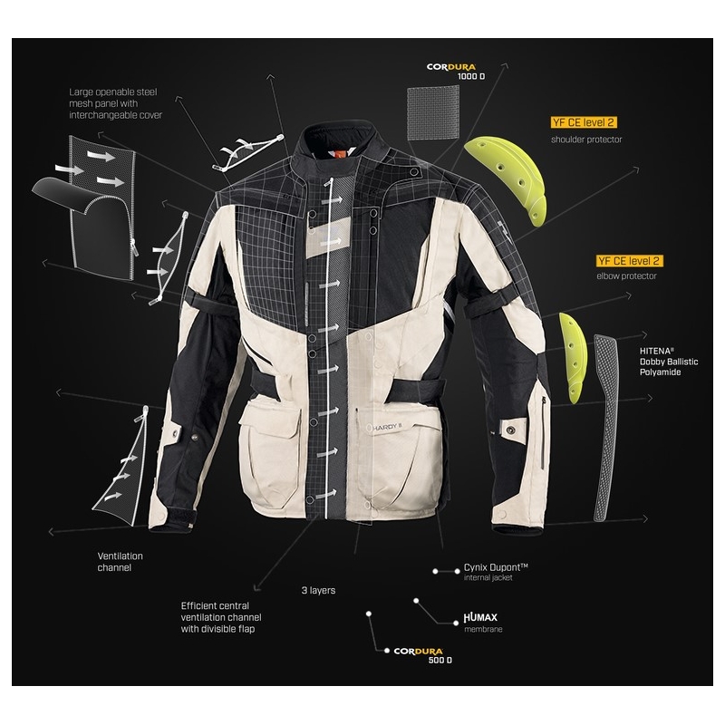 Chaqueta de moto Rebelhorn Hardy II gris-negro-amarillo fluo liquidación