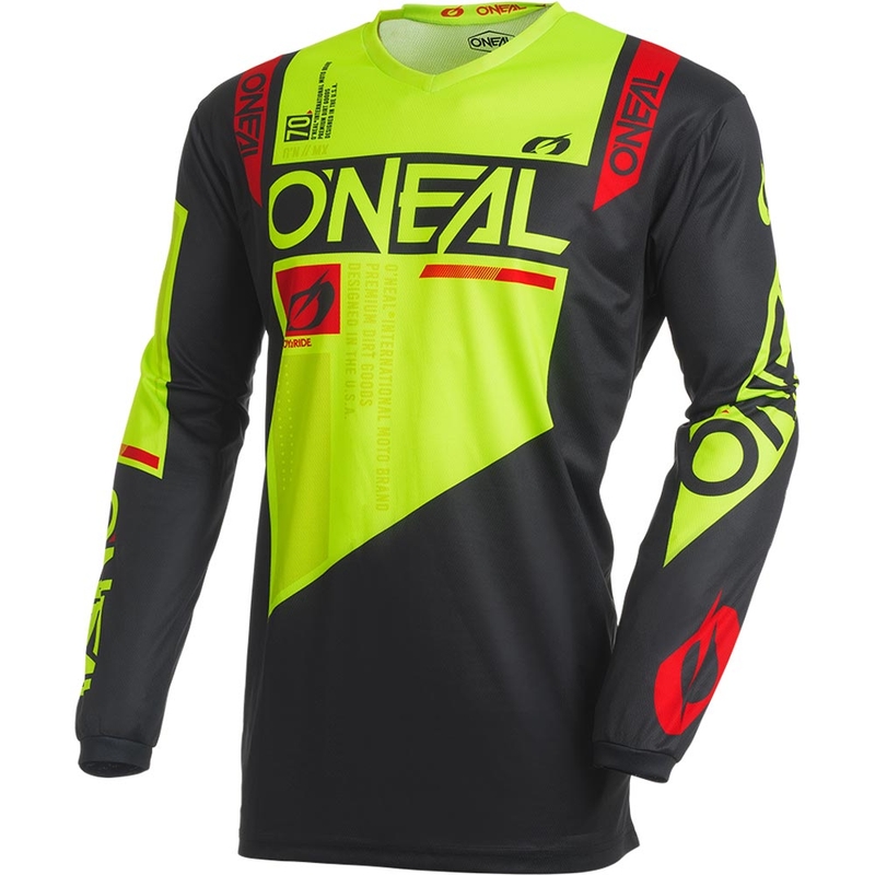 Camiseta de motocross O'Neal Element Factor negra-amarillo neón