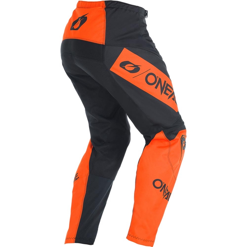 Pantalones de motocross O'Neal Element Racewear, color negro y naranja.