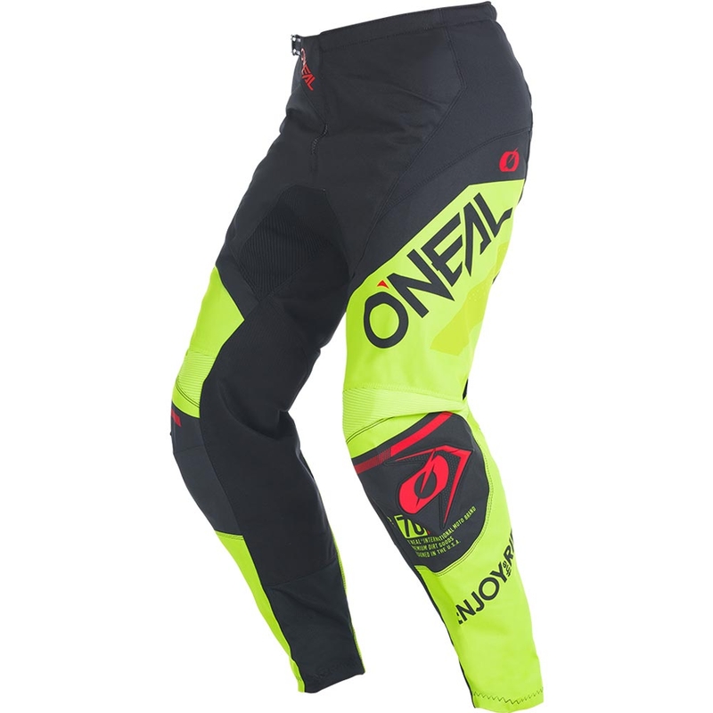 Pantalones de motocross O'Neal Element Factor, color negro y amarillo neón.