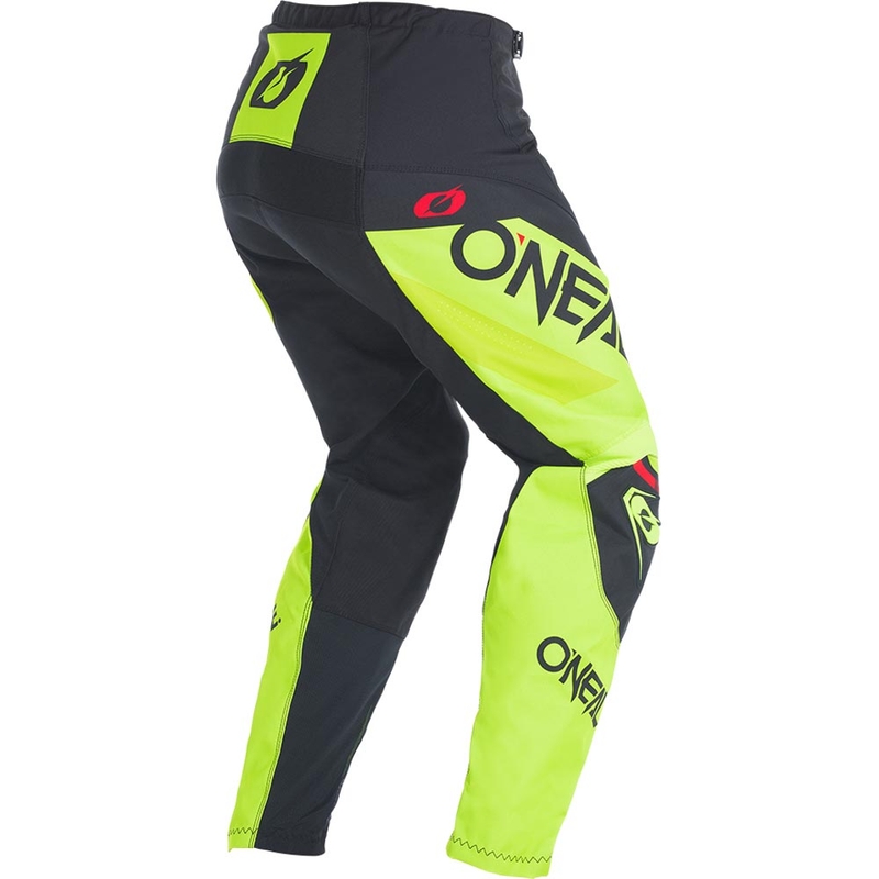 Pantalones de motocross O'Neal Element Factor, color negro y amarillo neón.