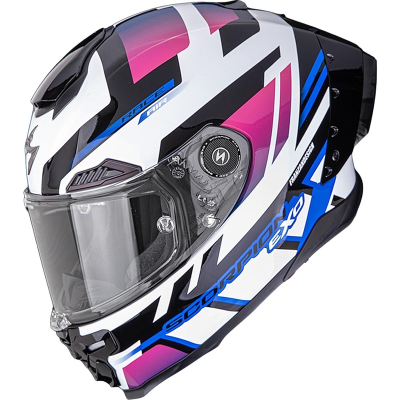 Casco integral de moto Scorpion EXO-RACE Air Carbon Fury blanco-rosa-azul