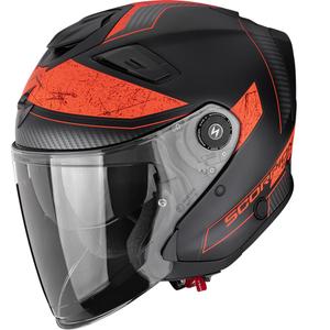 Casco de moto abierto Scorpion EXO-GT Jet Crest, negro mate-rojo.