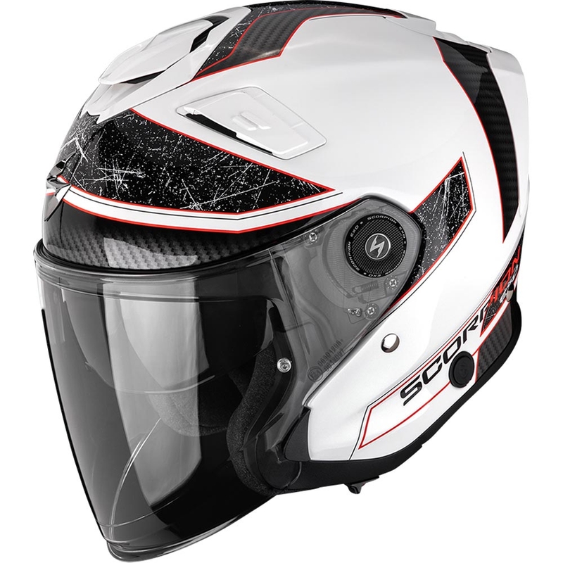 Casco de moto abierto Scorpion EXO-GT Jet Crest blanco-rojo