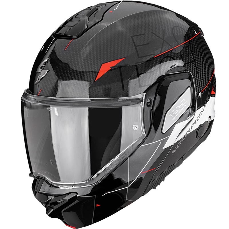Casco de moto abatible Scorpion EXO-TECH II Carbon Viator negro-blanco-rojo