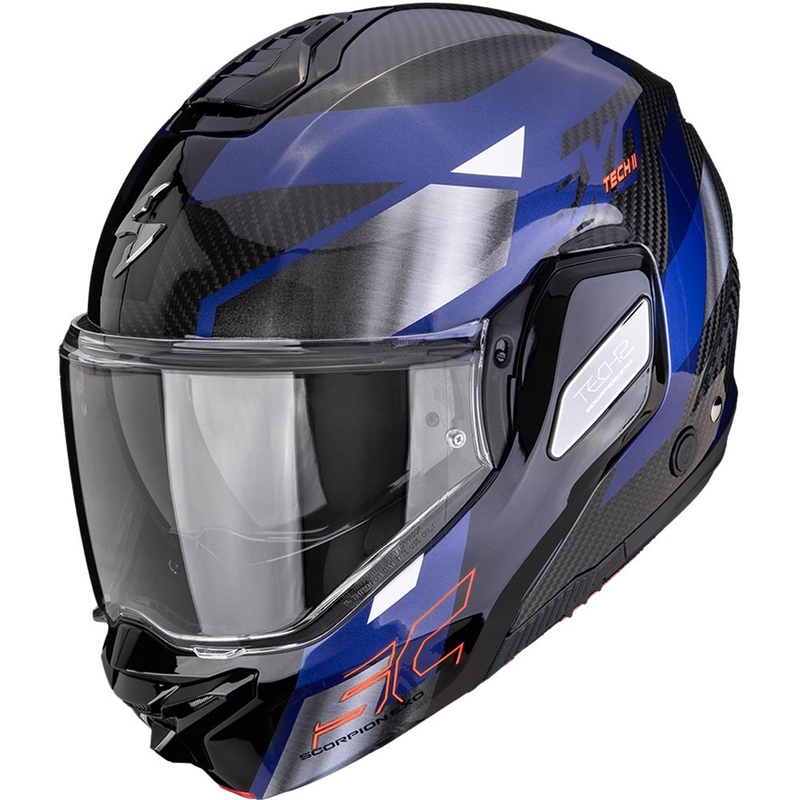 Casco de moto abatible Scorpion EXO-TECH II Carbon Drift negro-plata-azul