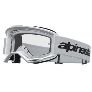 Gafas de motocross Alpinestars Vision 3 Wordmark blancas y negras con plexiglás transparente
