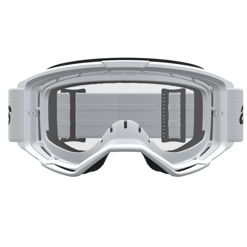 Gafas de motocross Alpinestars Vision 3 Wordmark blancas y negras con plexiglás transparente
