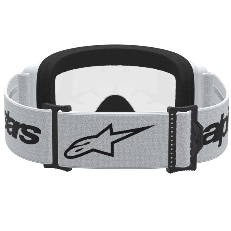 Gafas de motocross Alpinestars Vision 3 Wordmark blancas y negras con plexiglás transparente