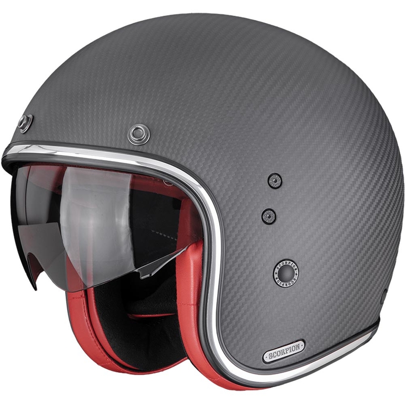 Casco de moto abierto Scorpion Belfast II Carbon Solid, negro mate-rojo.