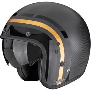 Casco de moto abierto Scorpion Belfast II Carbon Regal, negro mate-dorado.