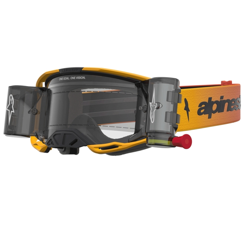 Gafas de motocross Alpinestars Vision 8 Amber Roll-Off, color amarillo, rojo y negro.