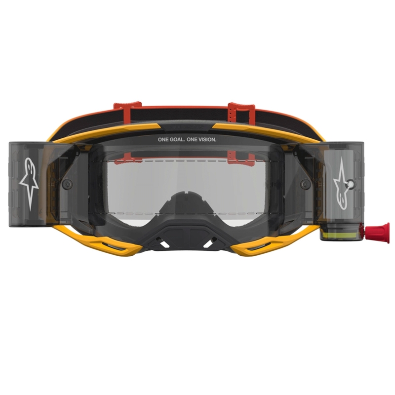Gafas de motocross Alpinestars Vision 8 Amber Roll-Off, color amarillo, rojo y negro.
