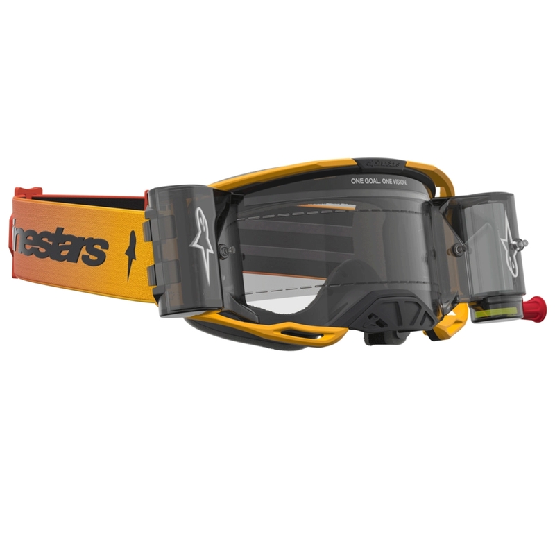 Gafas de motocross Alpinestars Vision 8 Amber Roll-Off, color amarillo, rojo y negro.