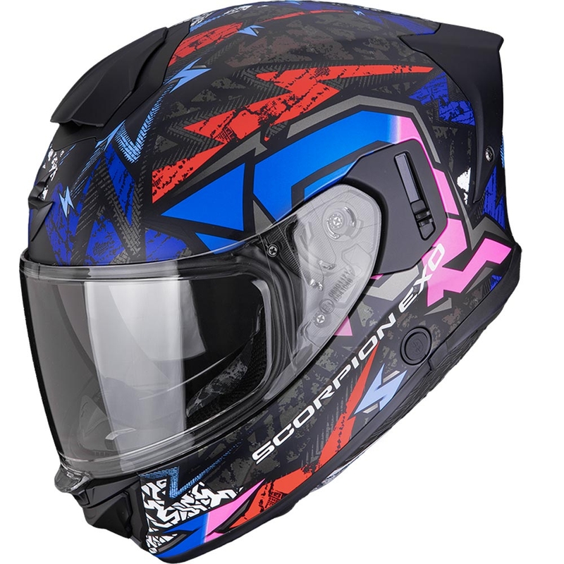 Casco integral de motocicleta Scorpion EXO-530 Air Meteor, color negro mate y rosa.