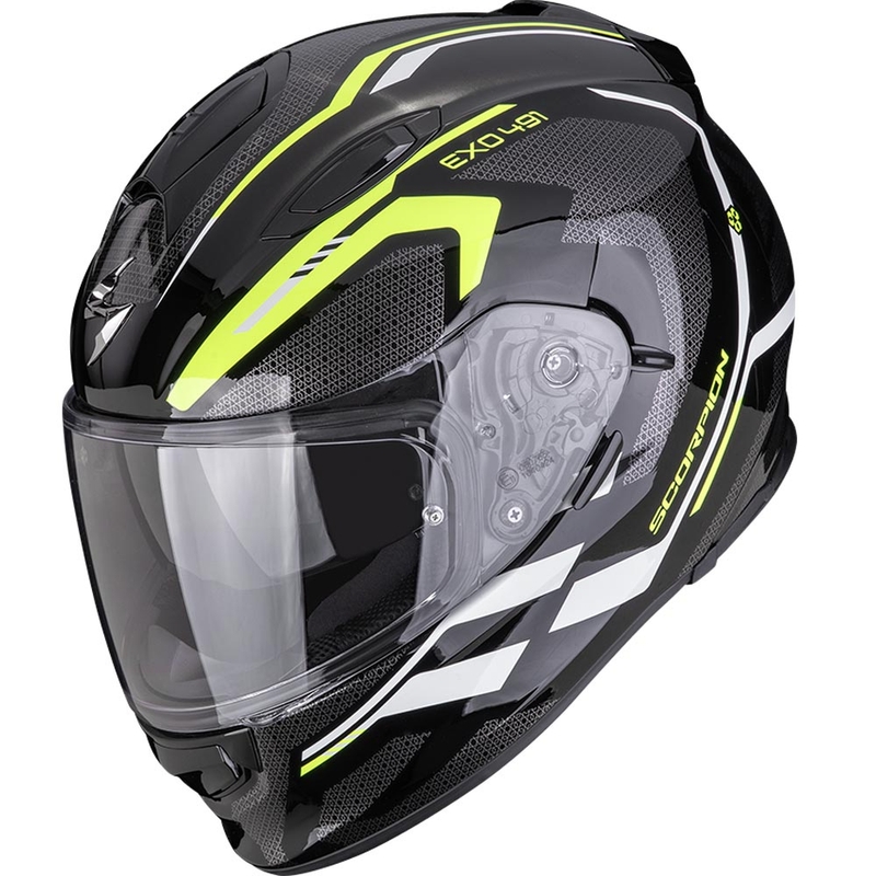 Casco integral de motocicleta Scorpion EXO-491 KRYPTA negro-amarillo flúor-blanco