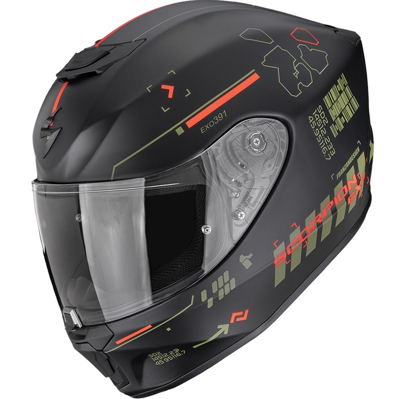 Casco integral de moto Scorpion EXO-391 Iron, negro mate, verde y rojo.