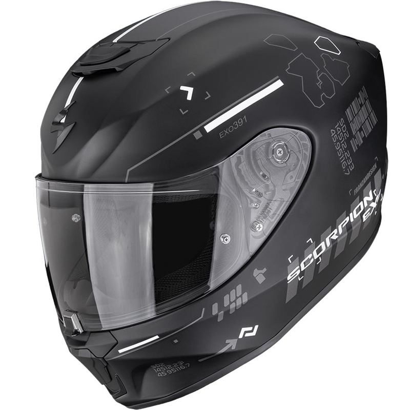 Casco integral de motocicleta Scorpion EXO-391 Iron, color negro mate-plata.