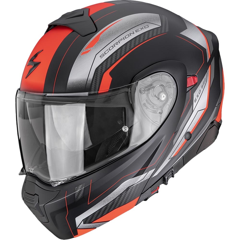 Casco de moto abatible Scorpion EXO-930 EVO Space, negro mate-plata-rojo