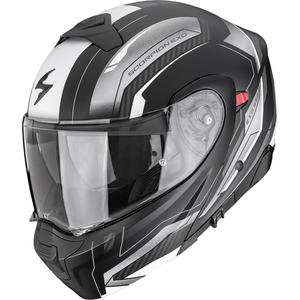 Casco de moto abatible Scorpion EXO-930 EVO Space, negro mate, plata y blanco.