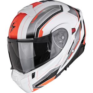 Casco de moto abatible Scorpion EXO-930 EVO Space blanco-plata-rojo