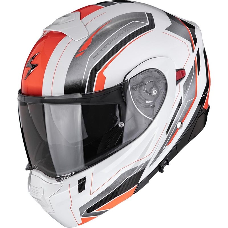 Casco de moto abatible Scorpion EXO-930 EVO Space blanco-plata-rojo