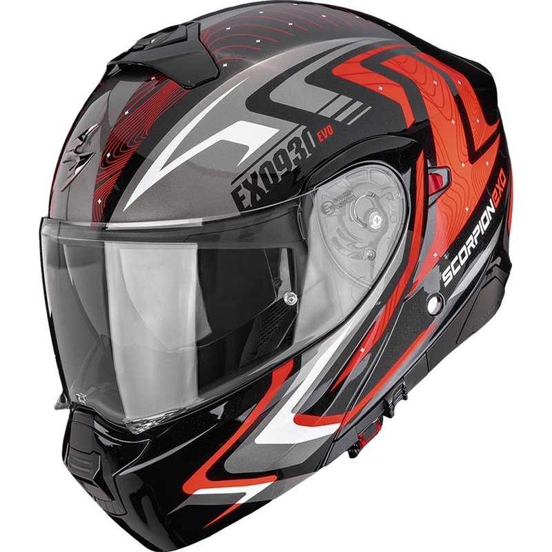 Casco de moto abatible Scorpion EXO-930 EVO Alpha negro-plata-rojo