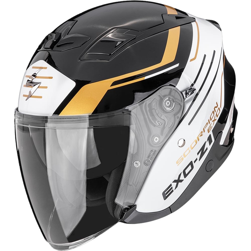 Casco abierto para motocicleta Scorpion EXO-Z1 Prymus negro-blanco-dorado