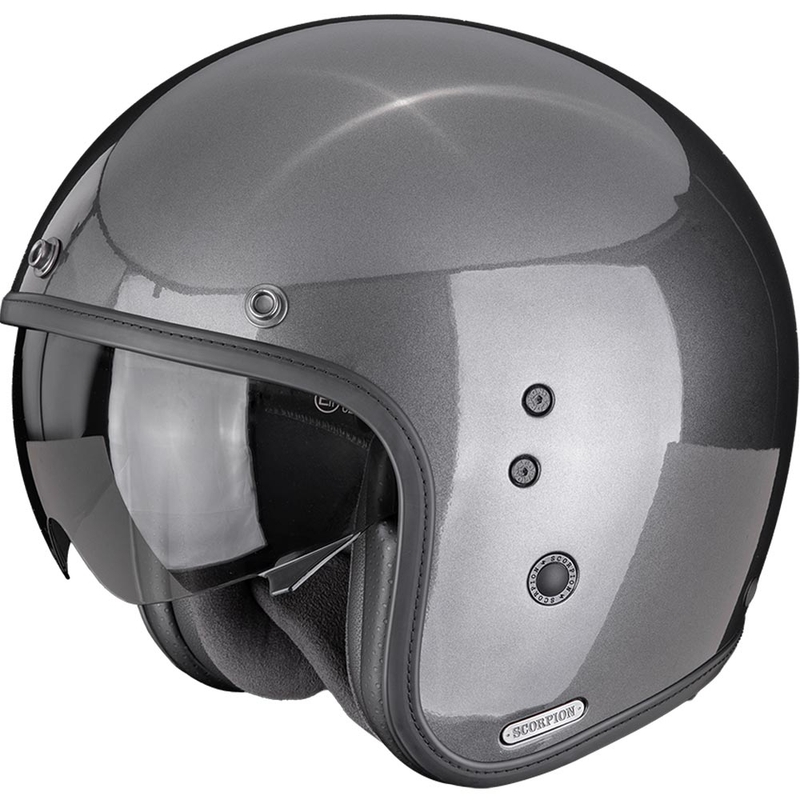 Casco de moto abierto Scorpion Belfast II Solid, color gris metalizado.