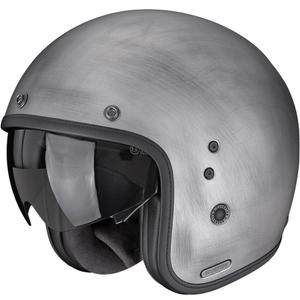 Casco de moto abierto Scorpion Belfast II Scratch, color plata.