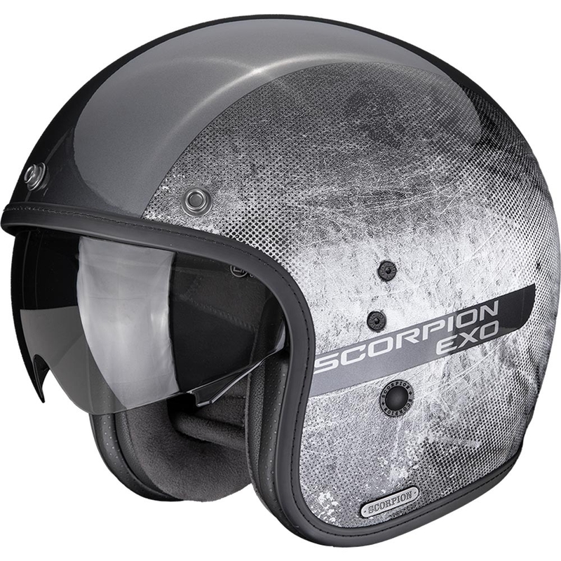 Casco de moto abierto Scorpion Belfast II Quest color plata-negro