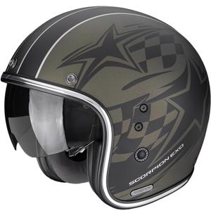 Casco de moto abierto Scorpion Belfast II Flagstone, color verde mate-negro.