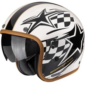 Casco de moto abierto Scorpion Belfast II Flagstone color crema-negro.