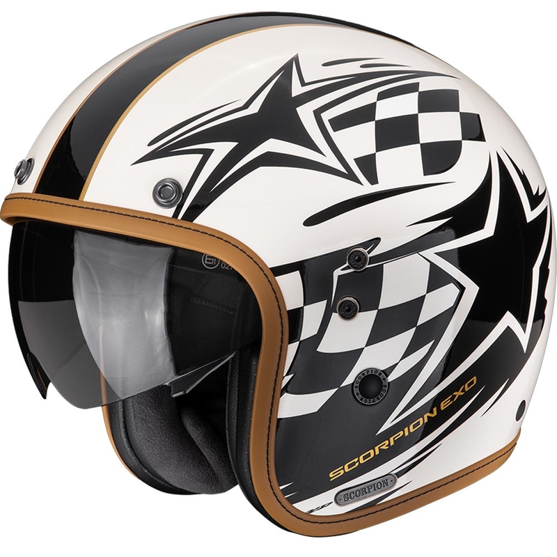 Casco de moto abierto Scorpion Belfast II Flagstone color crema-negro.